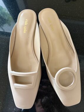cult gaia Cream Slip-On Mules with Geometric Buckles